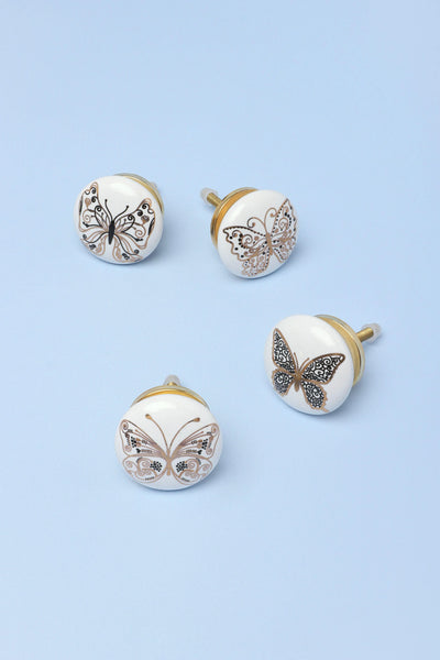 Golden Butterfly Graceful Ceramic Cabinet Knob