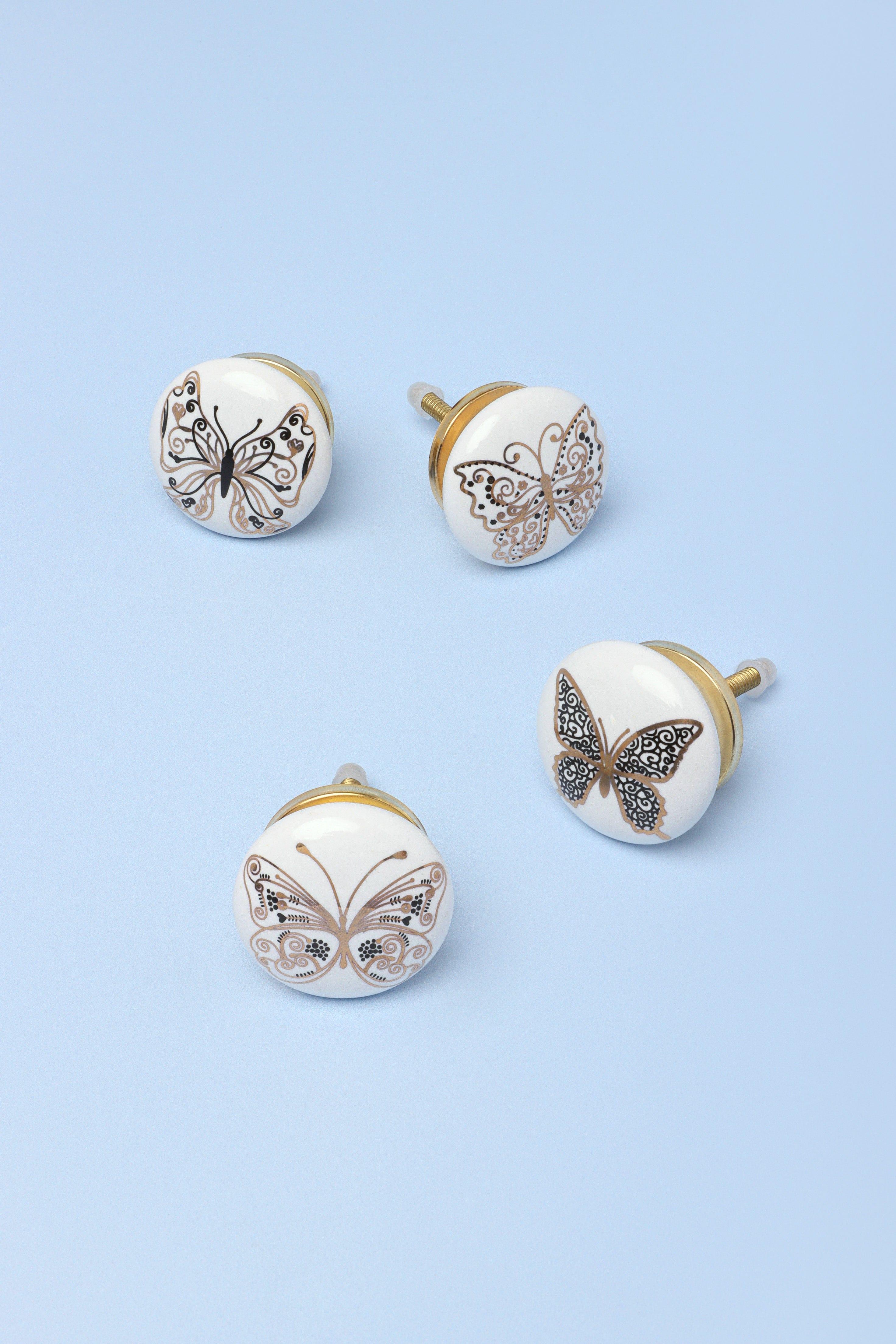 Handcrafted Golden Butterfly Graceful Ceramic Door Knob - G Decor