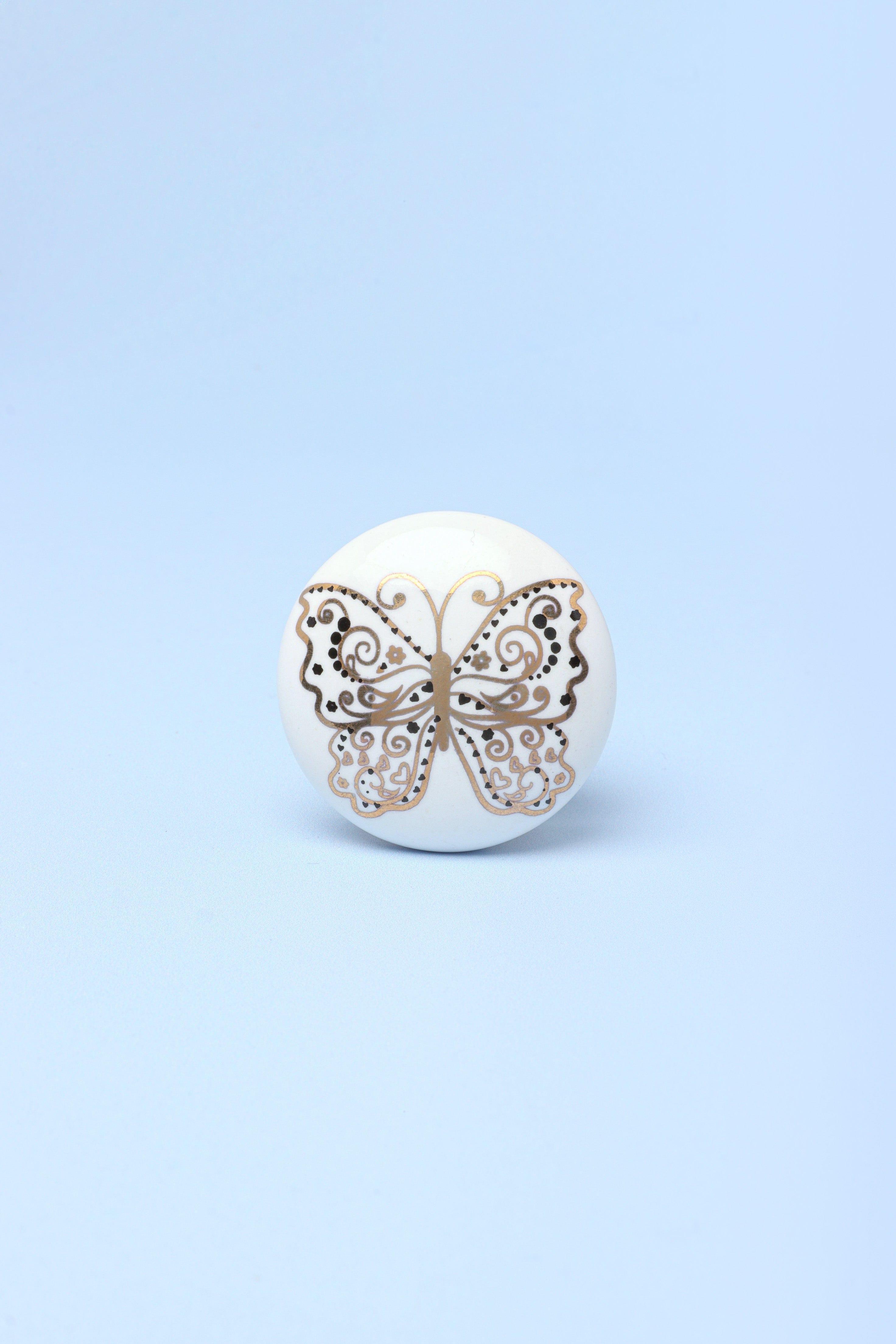 Handcrafted Golden Butterfly Graceful Ceramic Door Knob - G Decor