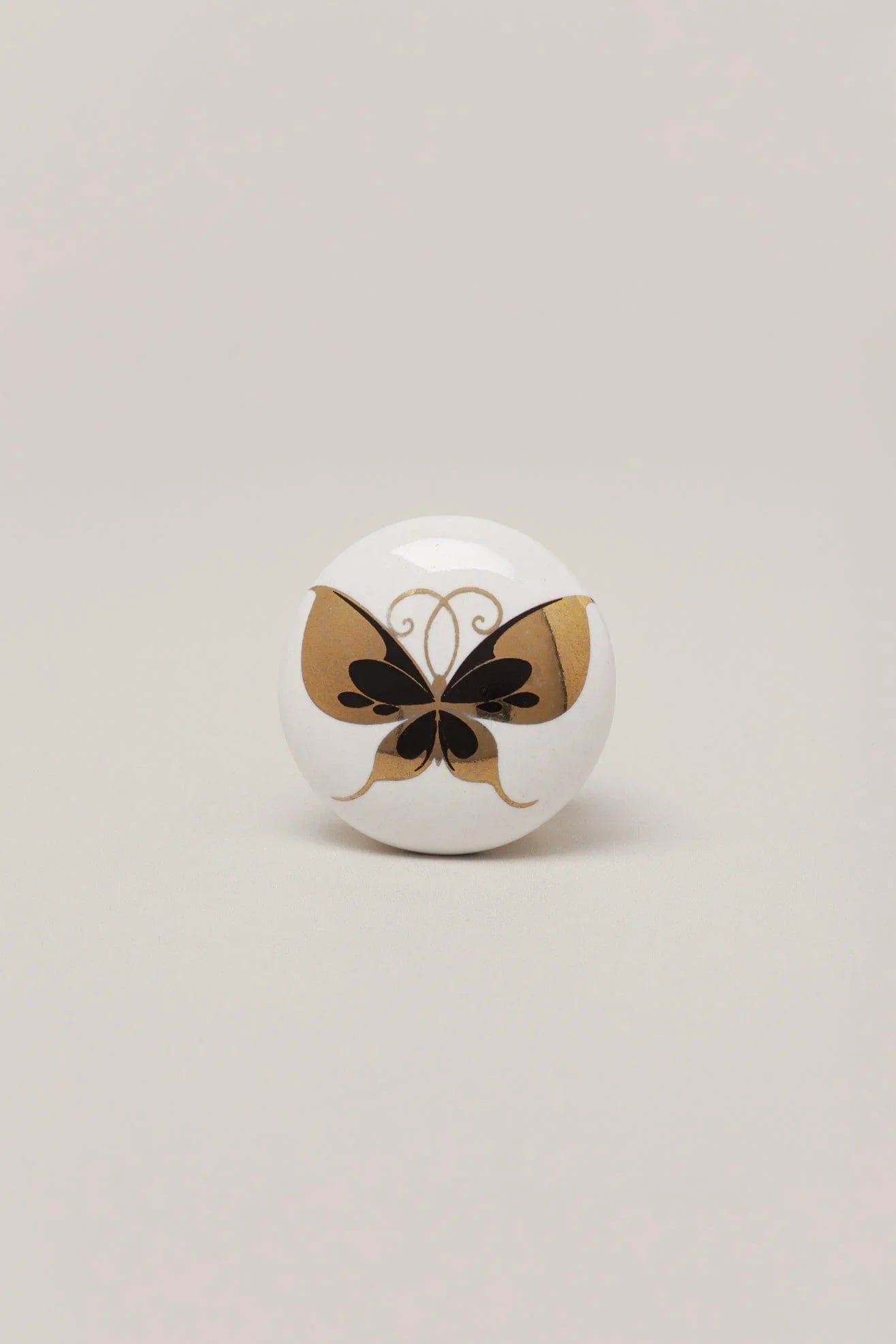 Golden Butterfly Radiant Ceramic Cabinet Knob — close-up view, G Decor