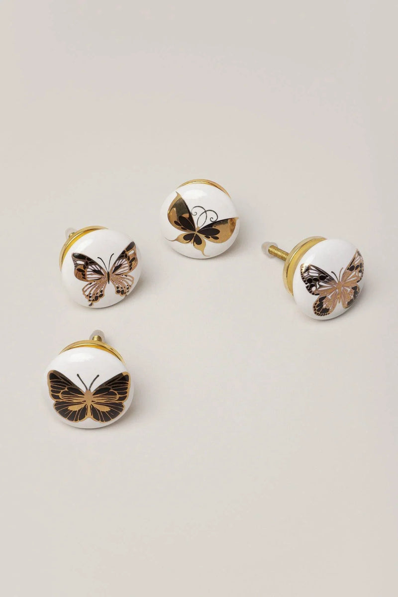 Golden Butterfly Radiant Ceramic Cabinet Knob
