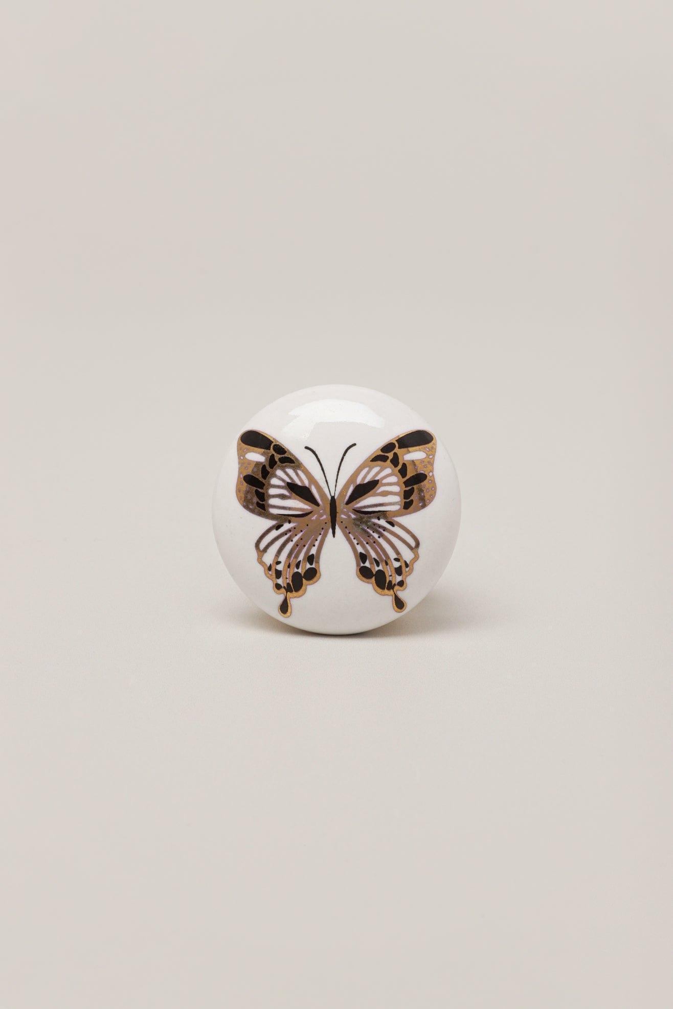 Handcrafted Golden Butterfly Radiant Ceramic Door Knob - G Decor
