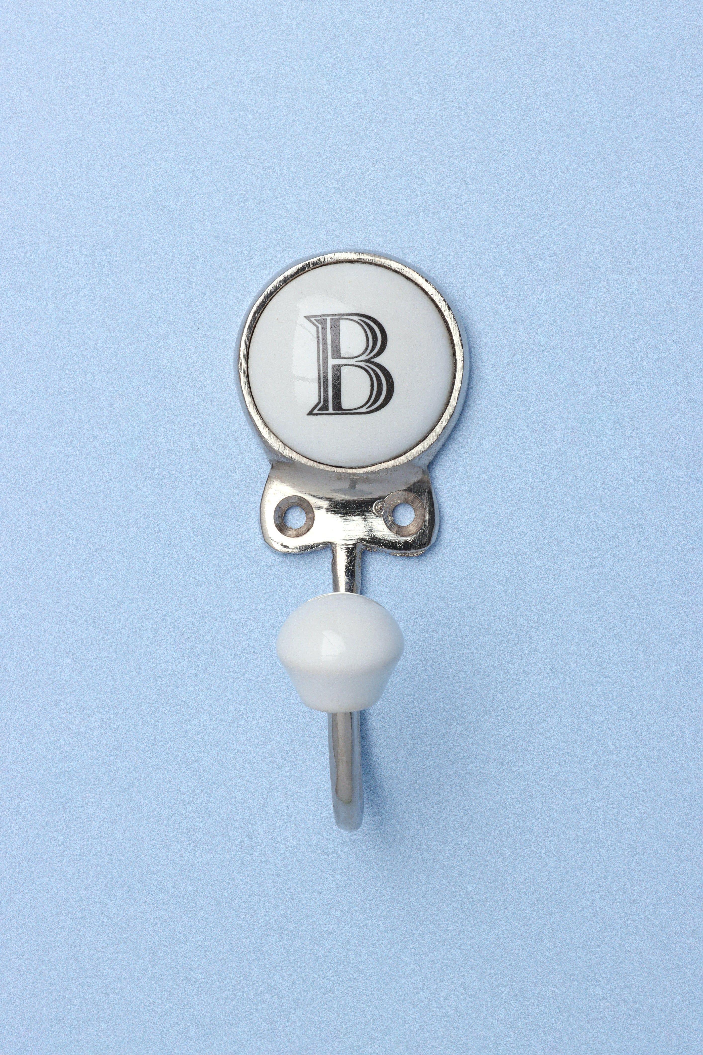Handcrafted Monogram Alphabet Wall Hook Ceramic & Chrome Initial Letter Hook - G Decor