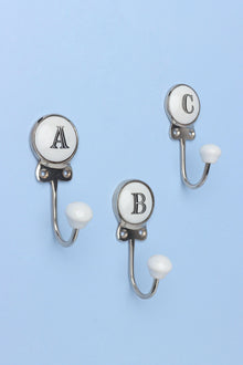 Personalised Monogram Alphabet Ceramic Wall Coat Hook with Chrome