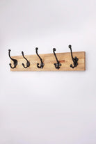 Reclaimed Wood and Cast Iron Wall Rack with 5 Vintage Hooks — G Decor