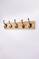 Handcrafted Reclaimed Wood & Cast Iron Wall Rack – 5-Hook Vintage Coat & Hat Hanger - G Decor