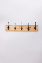 Reclaimed Wood and Cast Iron Wall Rack with Vintage Hooks — alternate view, G Decor