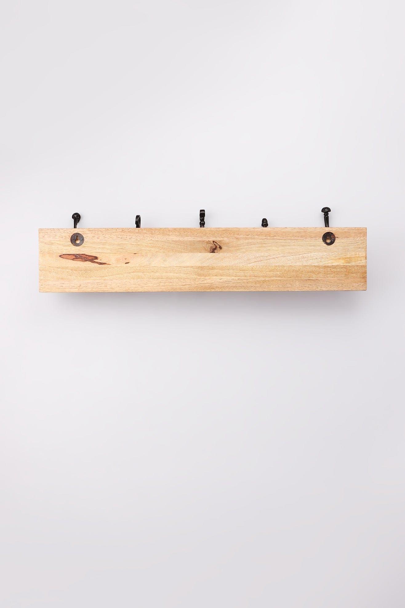 Handcrafted Reclaimed Wood & Cast Iron Wall Rack – 5-Hook Vintage Coat & Hat Hanger - G Decor