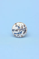 Singing Birds Ceramic Cabinet Knob in Pink and Blue — close-up view, G Decor