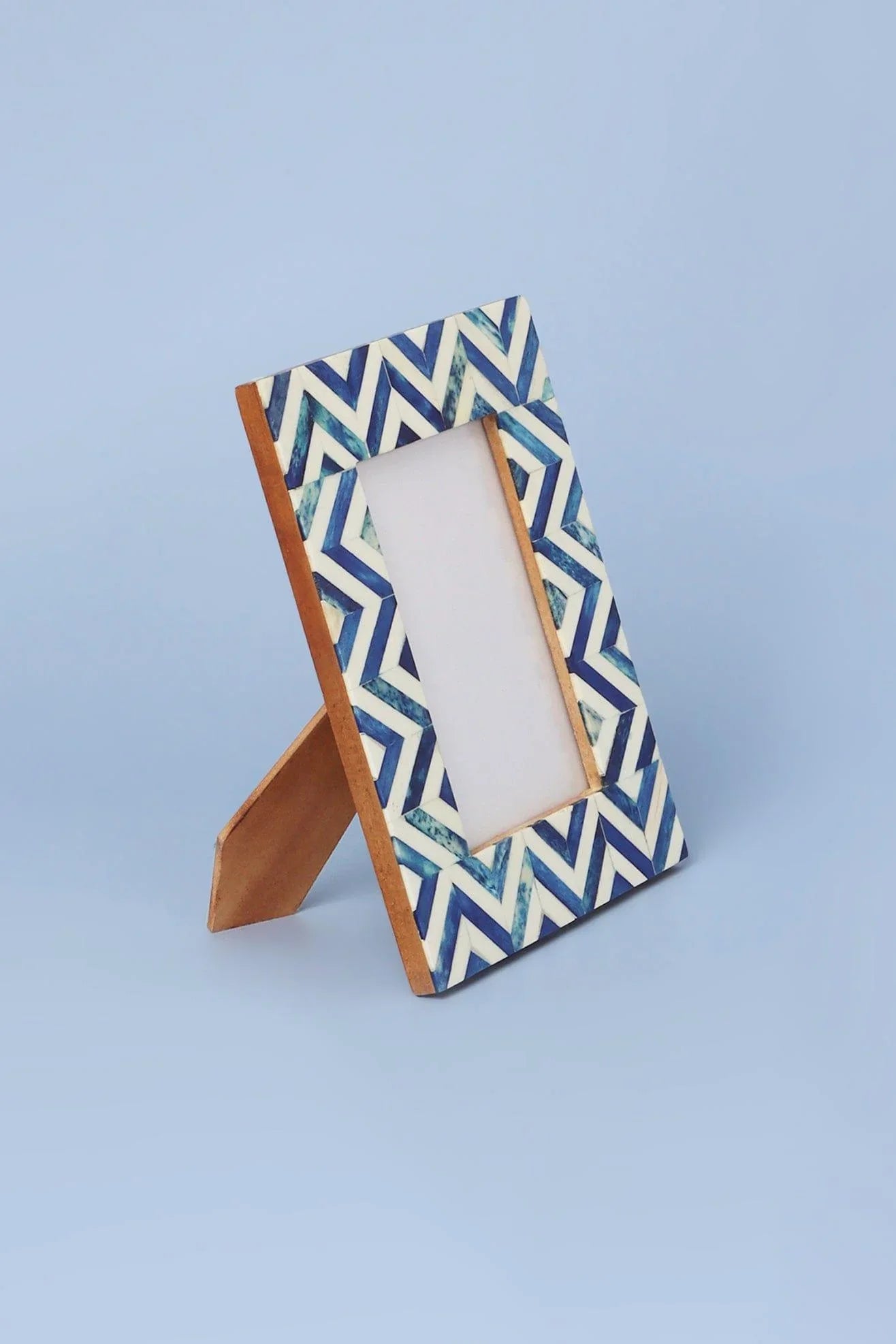 Aztec Pattern Bone Photo Frame - Chevron Blue 8x10 Inch, Handmade Tabletop Or Wall Decor