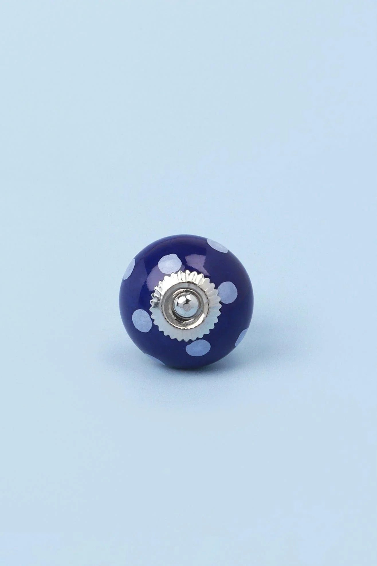 Polka Dot Ceramic Cabinet Knob in Dark Green and Dark Blue — close-up view, G Decor