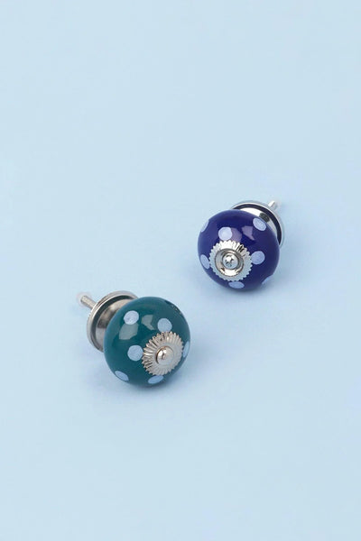 Hand-Painted Polka Dot Ceramic Knob — Dark Green & Dark Blue