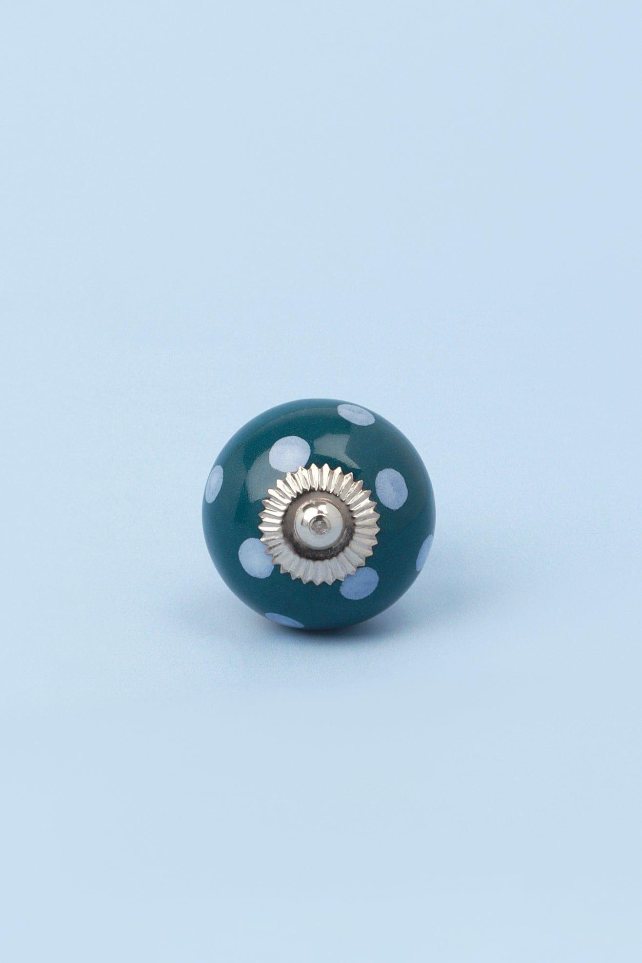 Handmade Hand-Painted Polka Dot Ceramic Door Knob In Dark Green and Dark Blue - G Decor