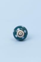 Handmade Hand-Painted Polka Dot Ceramic Door Knob In Dark Green and Dark Blue - G Decor