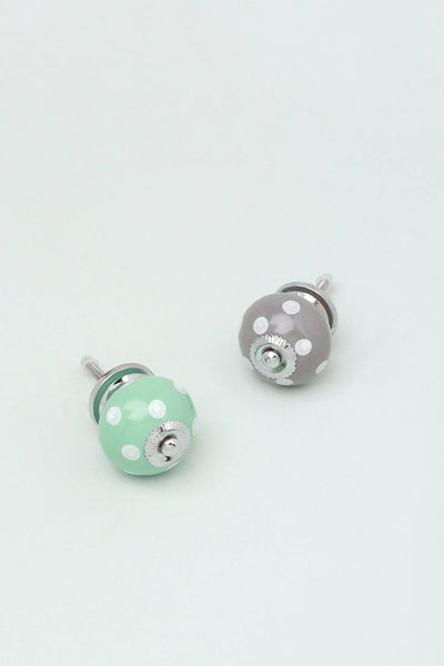 Hand-Painted Polka Dot Ceramic Cabinet Knob in Mint and Dark Grey
