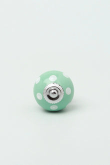 Bouton de meuble en céramique peint à la main à pois, coloris menthe et gris foncé