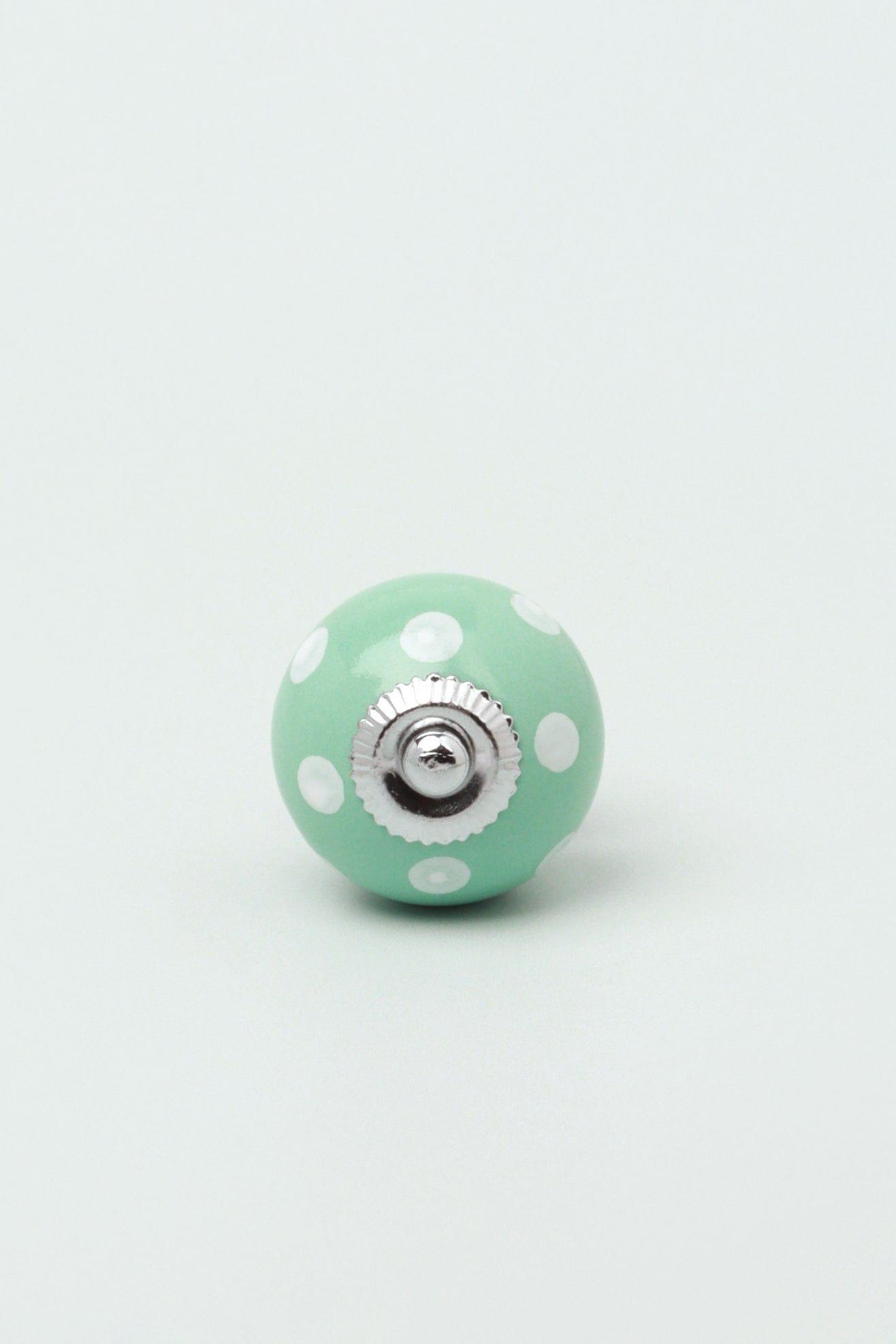 Handmade Hand-Painted Polka Dot Ceramic Door Knob In Mint And Dark Grey - G Decor