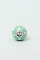 Handmade Hand-Painted Polka Dot Ceramic Door Knob In Mint And Dark Grey - G Decor