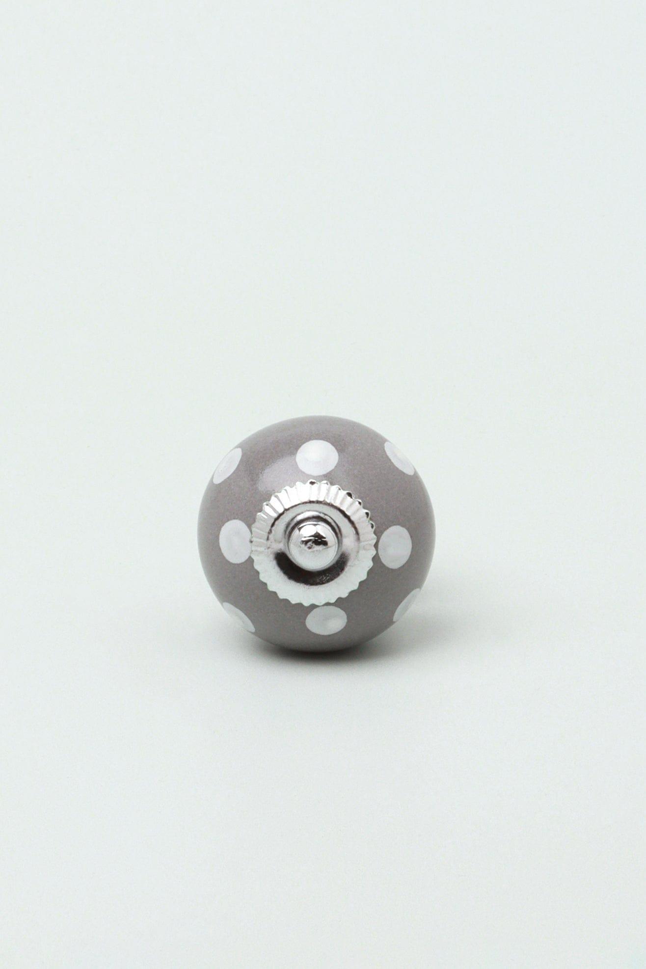 Handmade Hand-Painted Polka Dot Ceramic Door Knob In Mint And Dark Grey - G Decor
