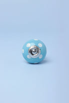 Hand-Painted Polka Dot Ceramic Cabinet Knob in Pink and Light Blue — close-up view, G Decor