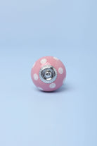 Hand-Painted Polka Dot Ceramic Cabinet Knob in Pink and Light Blue — alternate view, G Decor