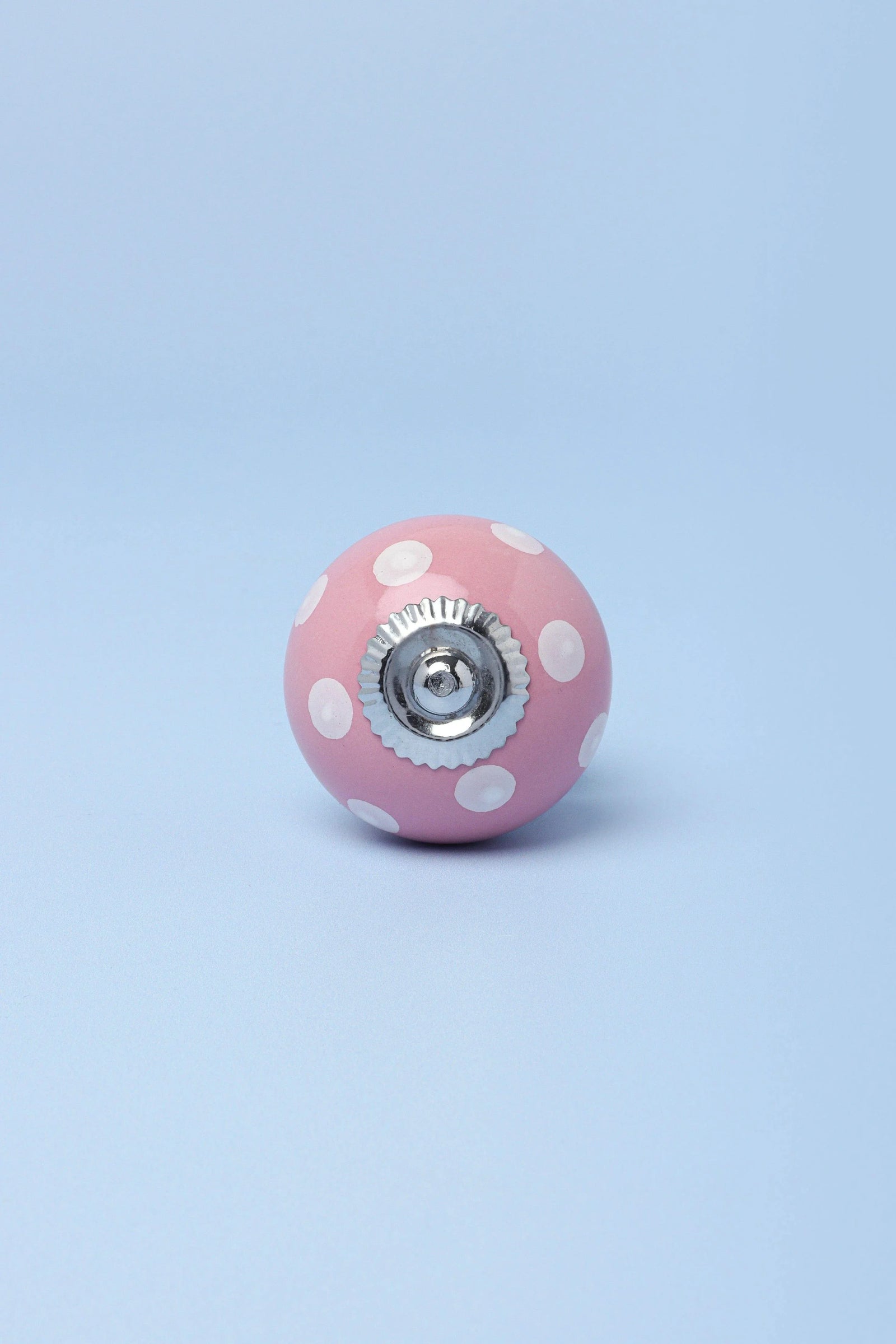 Hand-Painted Polka Dot Ceramic Cabinet Knob in Pink and Light Blue — alternate view, G Decor