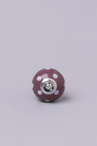 Polka Dot Ceramic Cabinet Knob in Purple and Dark Grey — close-up view, G Decor