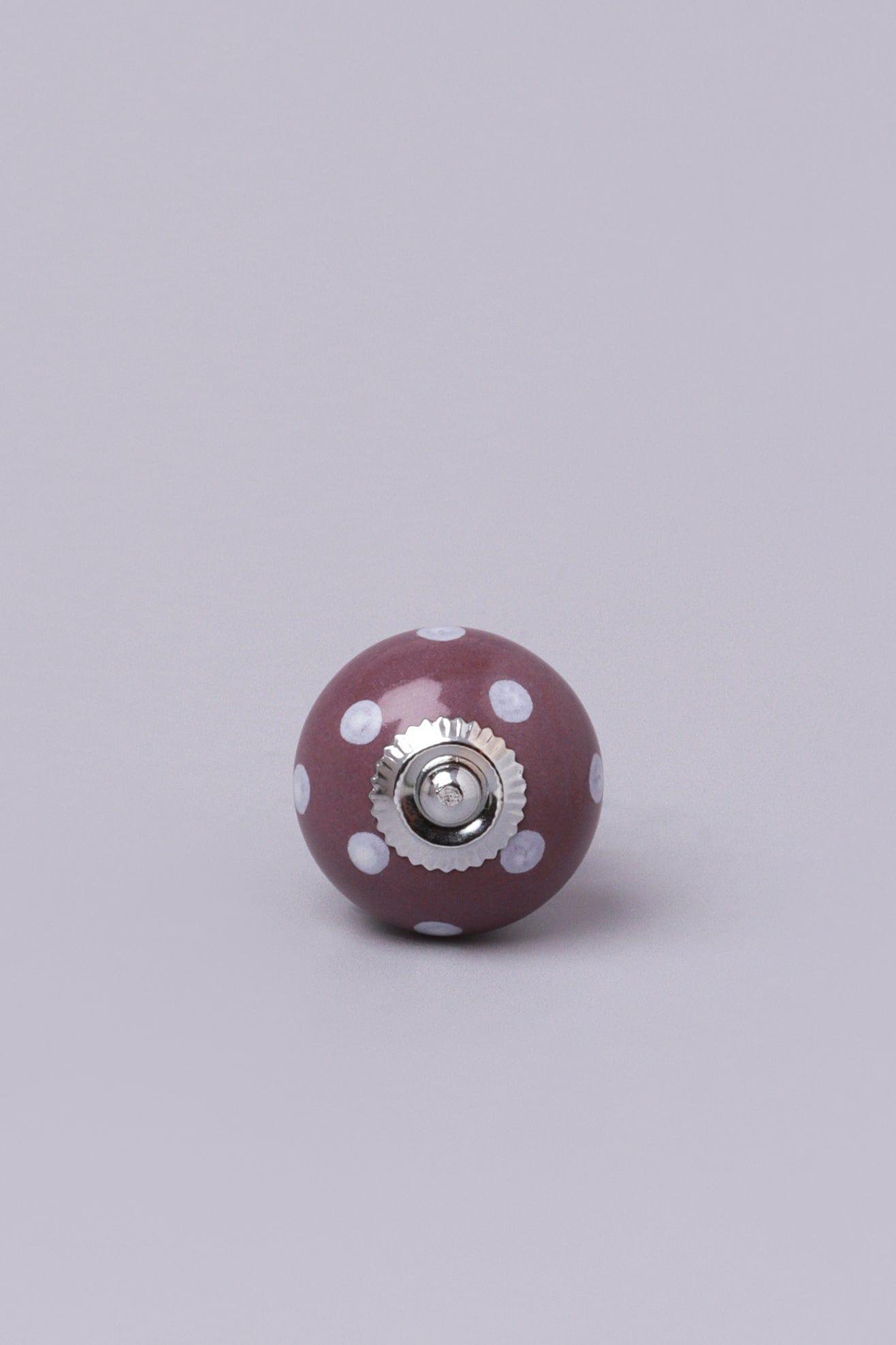 Handmade Hand-Painted Polka Dot Ceramic Door Knob In Purple And Dark Grey - G Decor
