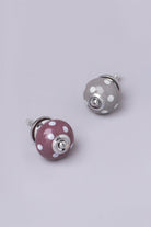 Handmade Hand-Painted Polka Dot Ceramic Door Knob In Purple And Dark Grey - G Decor