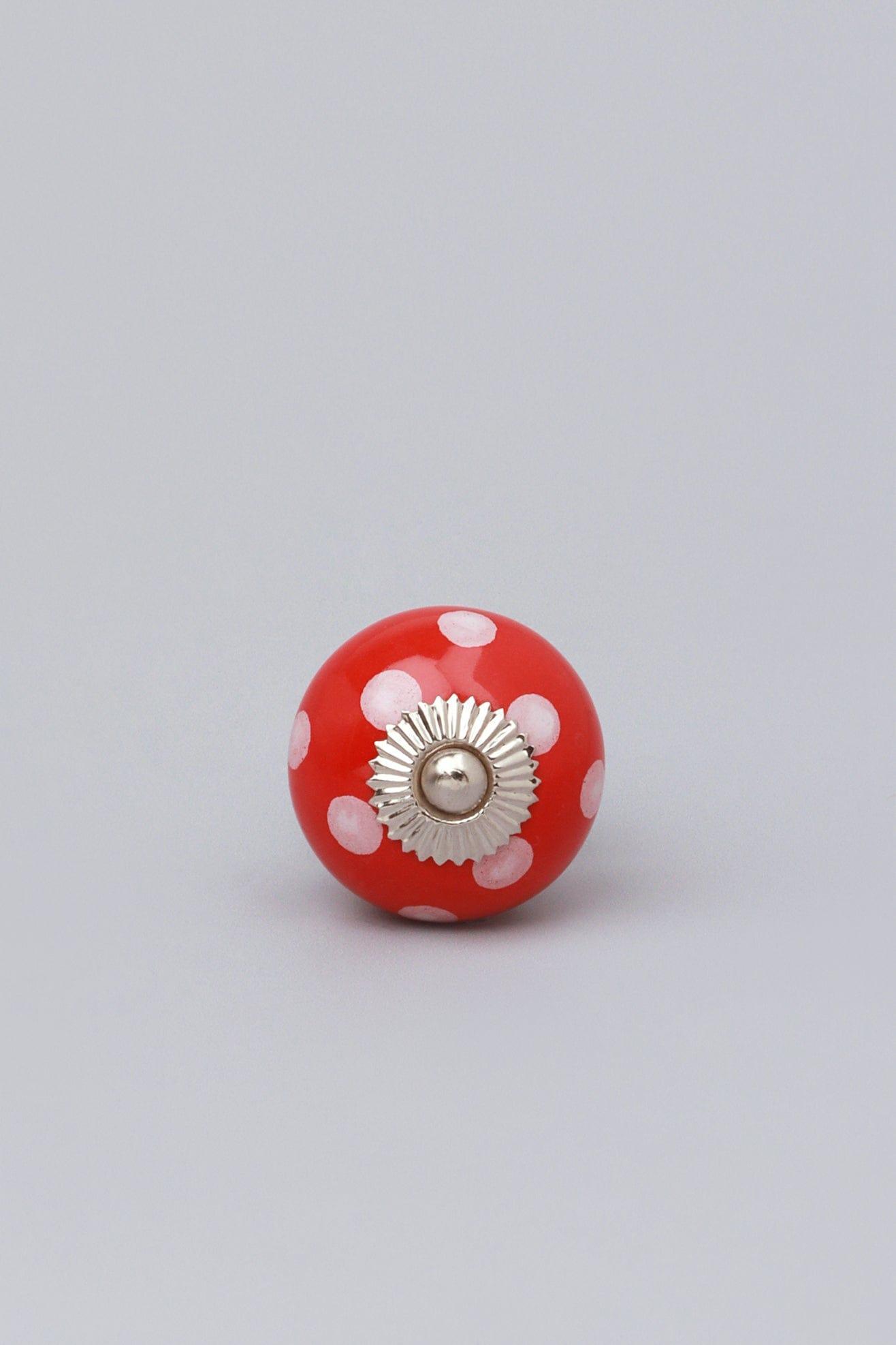 Handmade Hand-Painted Polka Dot Ceramic Door Knob In Red, Light Green And Orange - G Decor