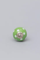 Handmade Hand-Painted Polka Dot Ceramic Door Knob In Red, Light Green And Orange - G Decor