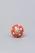 Polka Dot Ceramic Cabinet Knob in Red Light Green and Orange — close-up view, G Decor