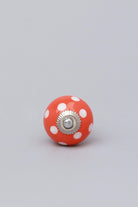 Handmade Hand-Painted Polka Dot Ceramic Door Knob In Red, Light Green And Orange - G Decor