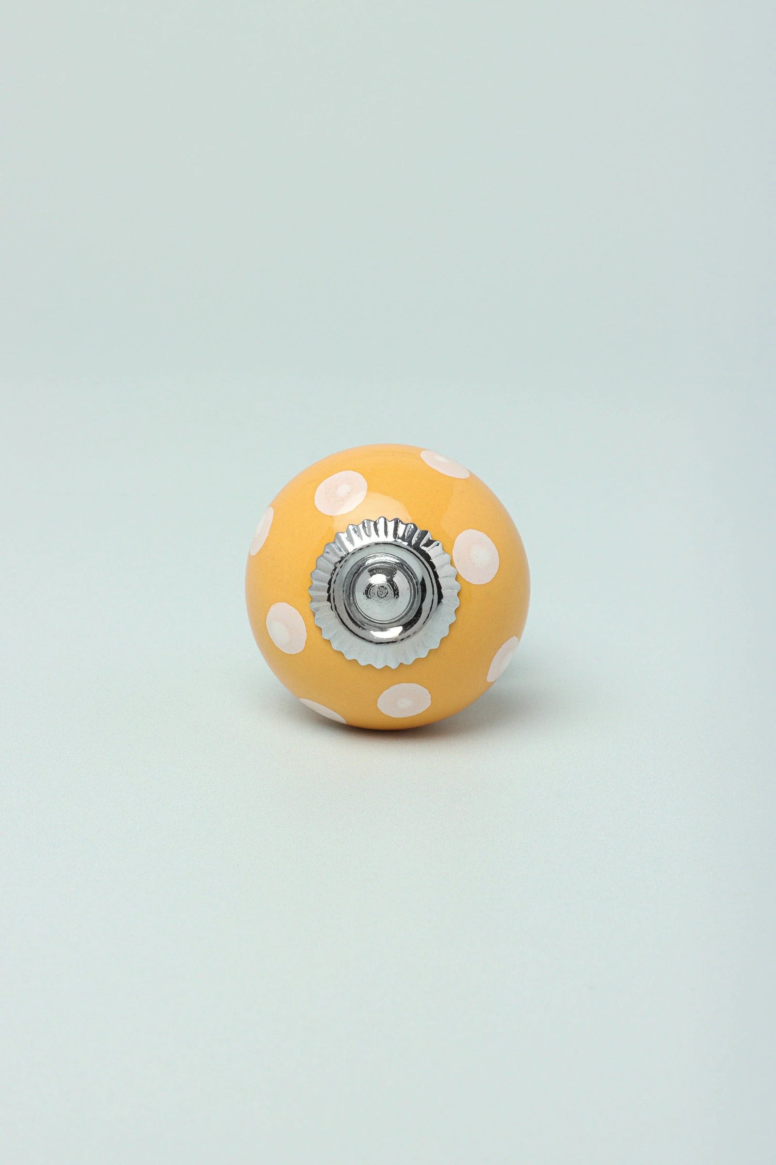 Hand-Painted Polka Dot Ceramic Cabinet Knob in Yellow and Grey — alternate view, G Decor