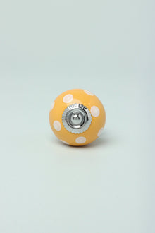 Hand-Painted Polka Dot Ceramic Cabinet Knob in Yellow and Grey