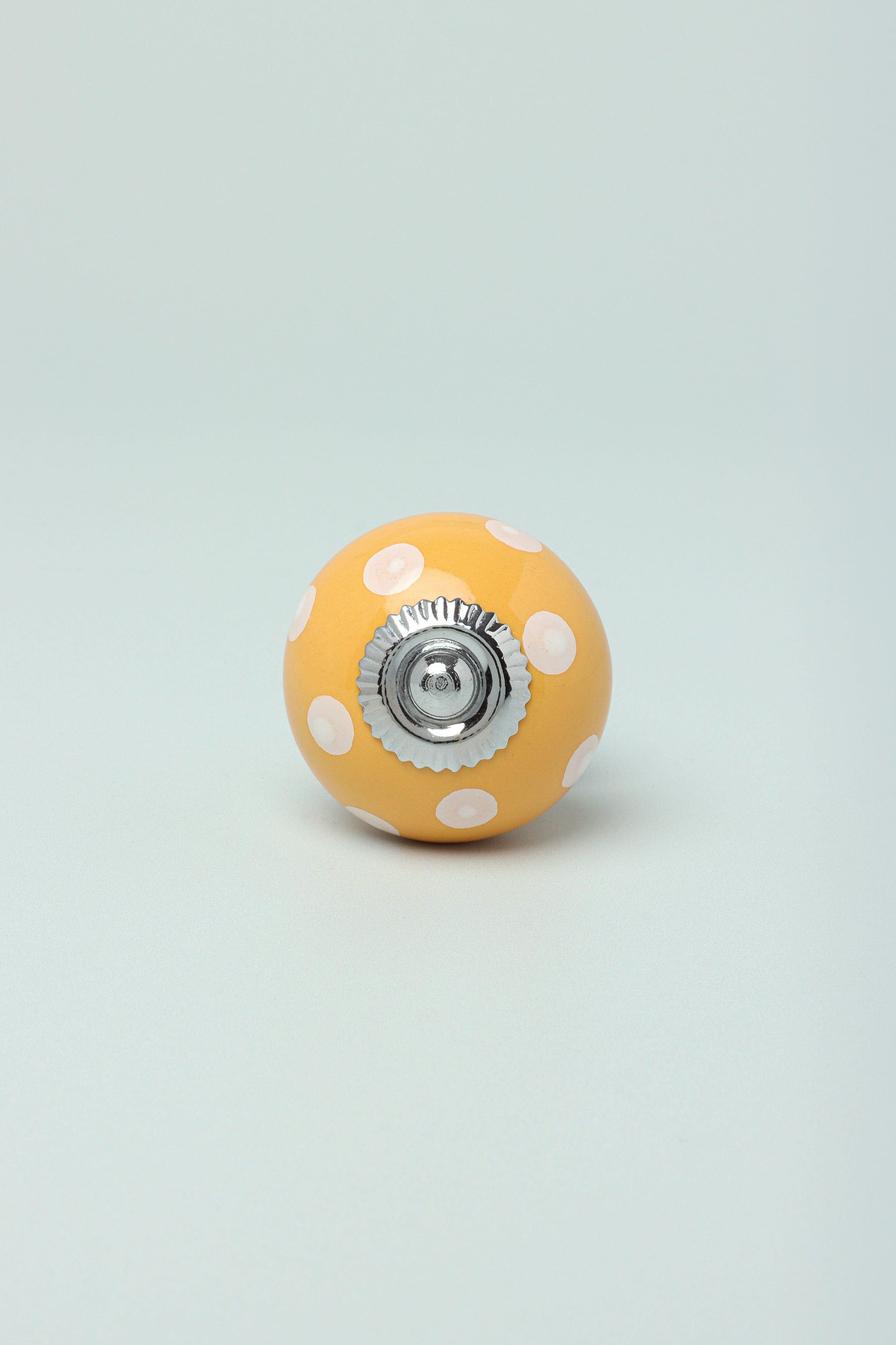 Handmade Hand-Painted Polka Dot Ceramic Door Knob In Yellow And Grey - G Decor
