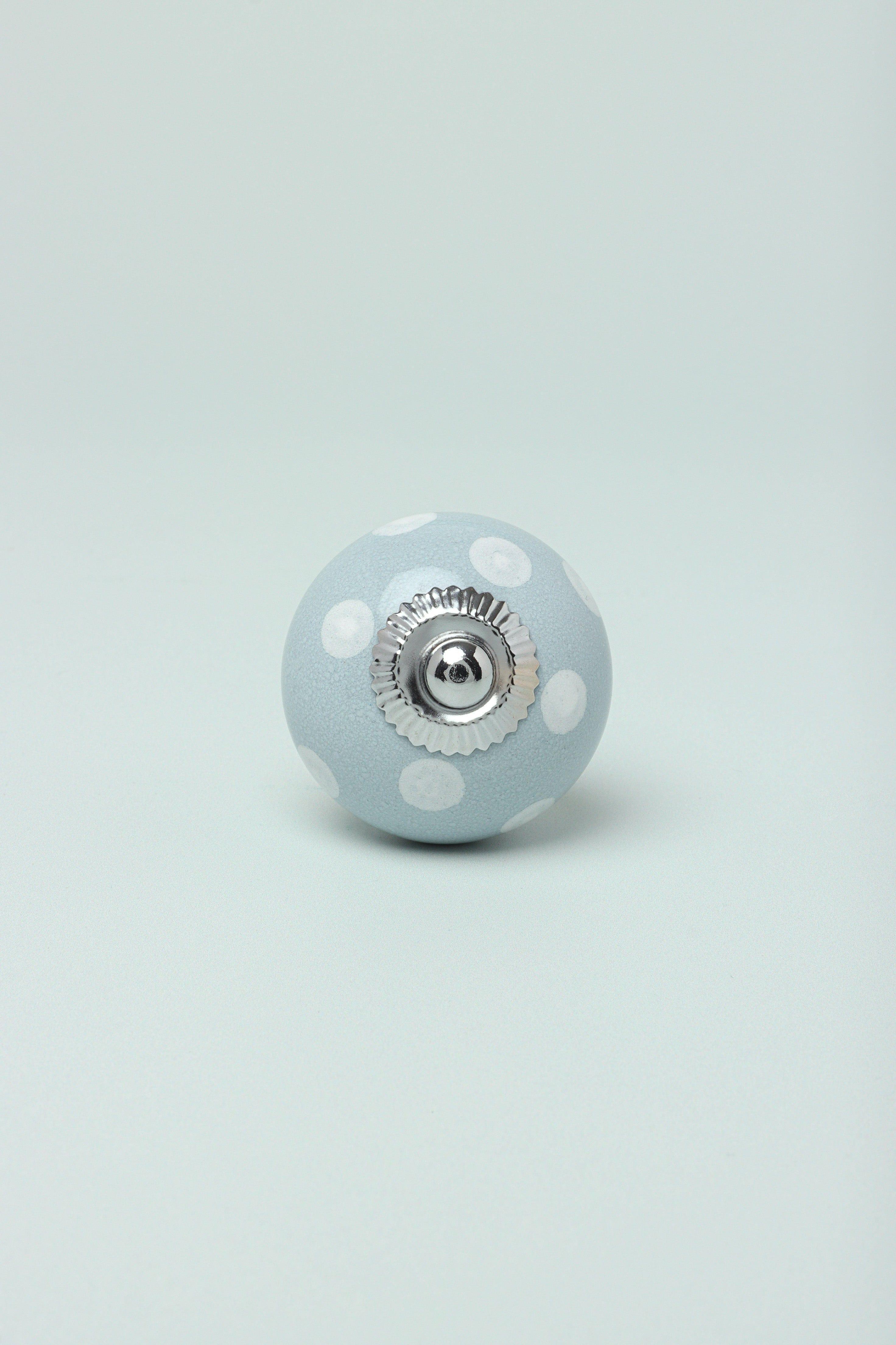 Handmade Hand-Painted Polka Dot Ceramic Door Knob In Yellow And Grey - G Decor