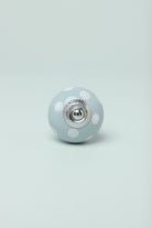 Hand-Painted Polka Dot Ceramic Cabinet Knob in Yellow and Grey — close-up view, G Decor