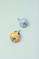 Hand-Painted Polka Dot Ceramic Cabinet Knob in Yellow and Grey — G Decor