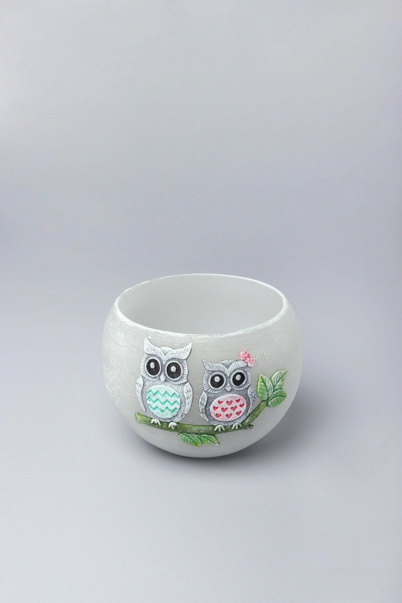 Hootique Owl Couple Candle in Grey — alternate view, G Decor