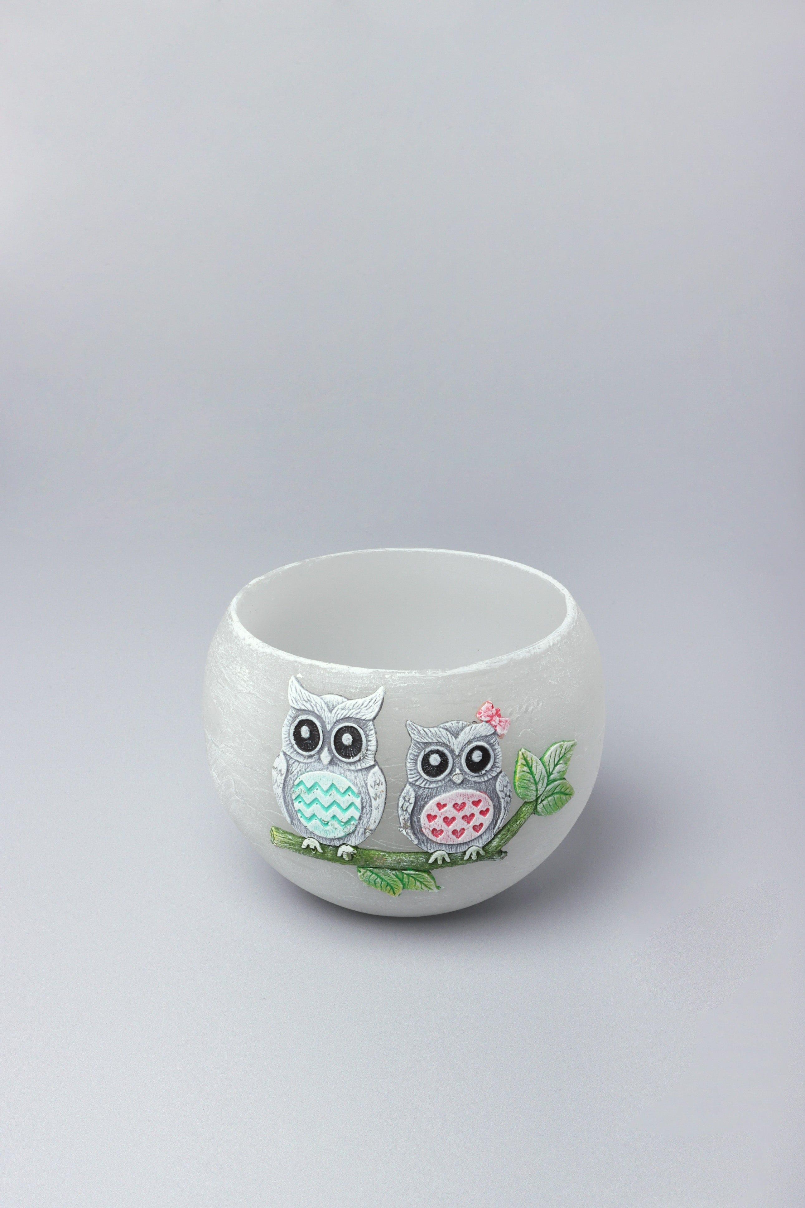 Handmade Hootique Owl Couple Candle Grey Owls with Wide Eyes - G Decor