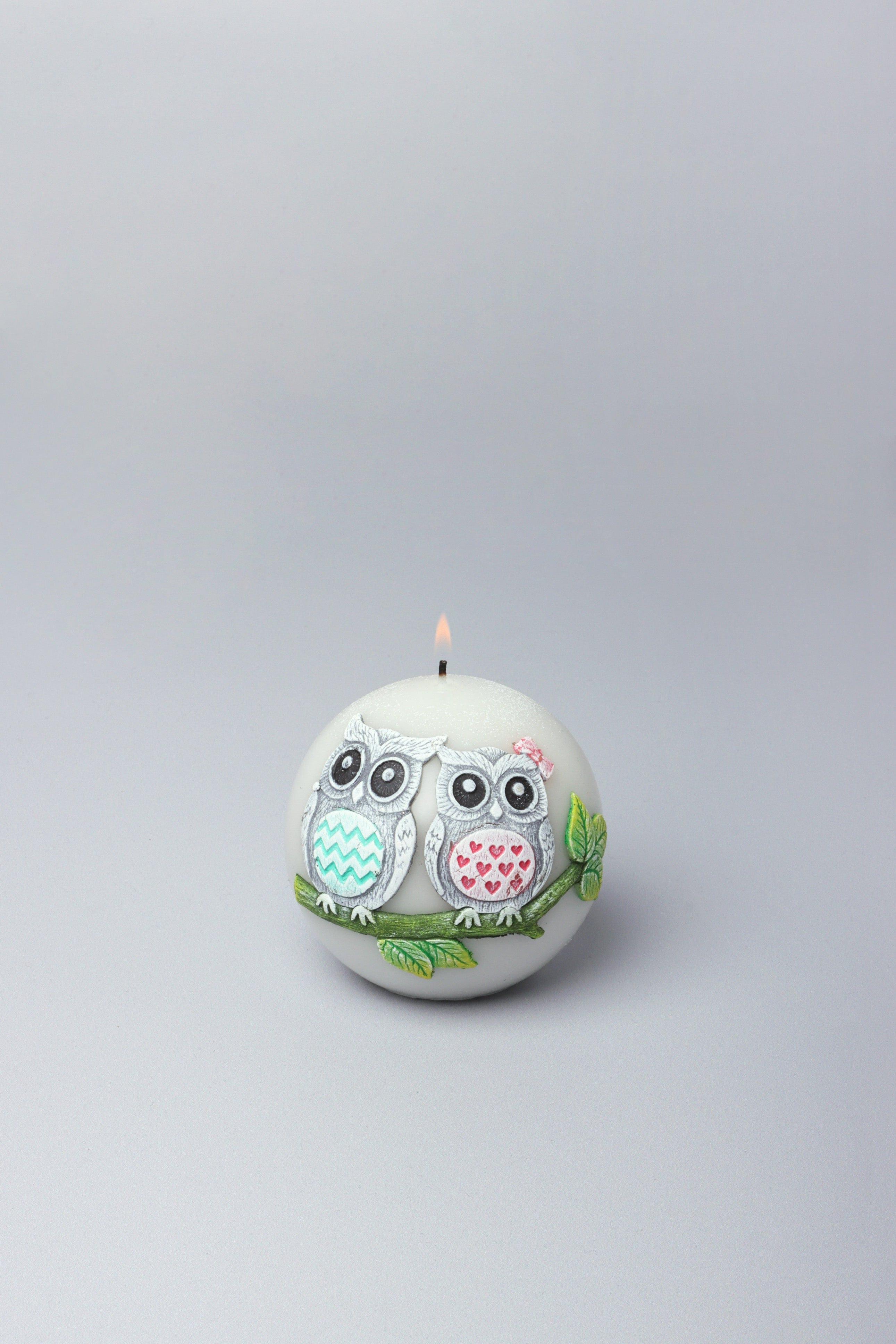 Handmade Hootique Owl Couple Candle Grey Owls with Wide Eyes - G Decor