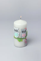Hootique Owl Couple Candle in Grey — lifestyle view, G Decor