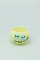 Hootique Owl Couple Tealight Holder in Yellow and Green — close-up view, G Decor