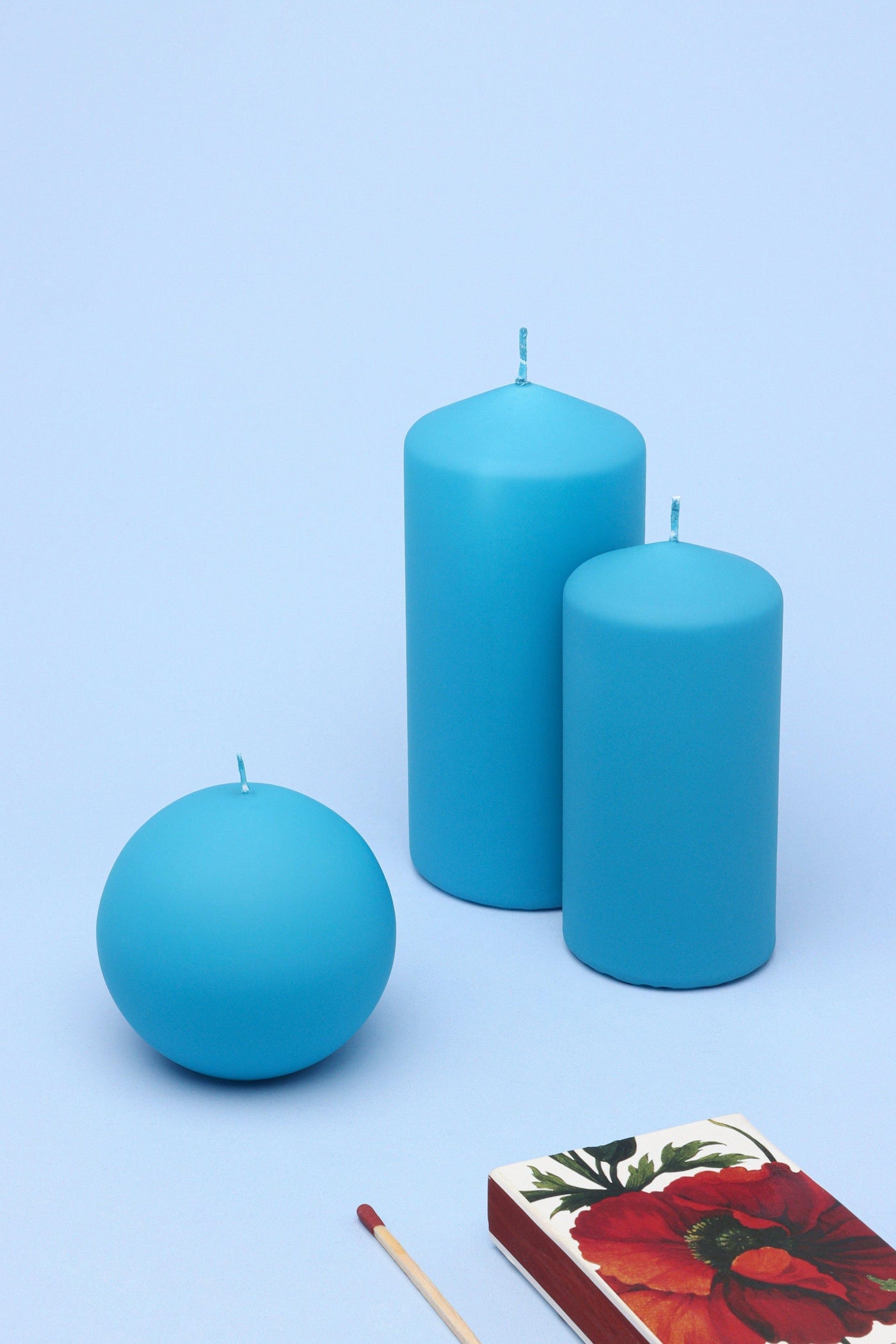 Gdecorstore Candles & Candle Holders Blue / Set Henry Velvet Matt Powder Blue Pillar Candles