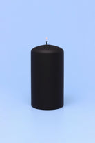 Henry Velvet Matte Soft Touch Pillar Candle in Black — close-up view, G Decor