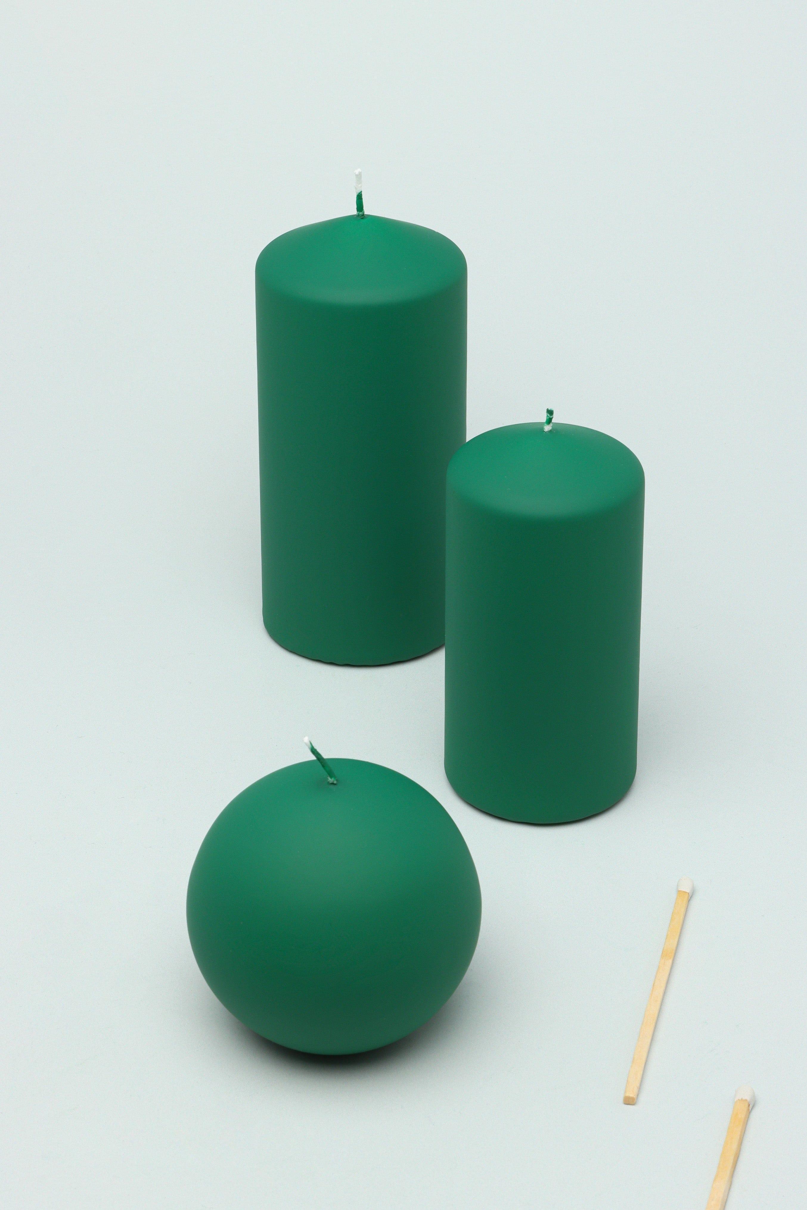 Henry Velvet Matt Soft Touch Smooth Emerald Green Pillar Candle - G Decor