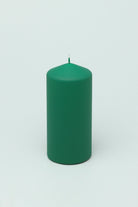Henry Velvet Matte Soft Touch Pillar Candle in Emerald Green — alternate view, G Decor