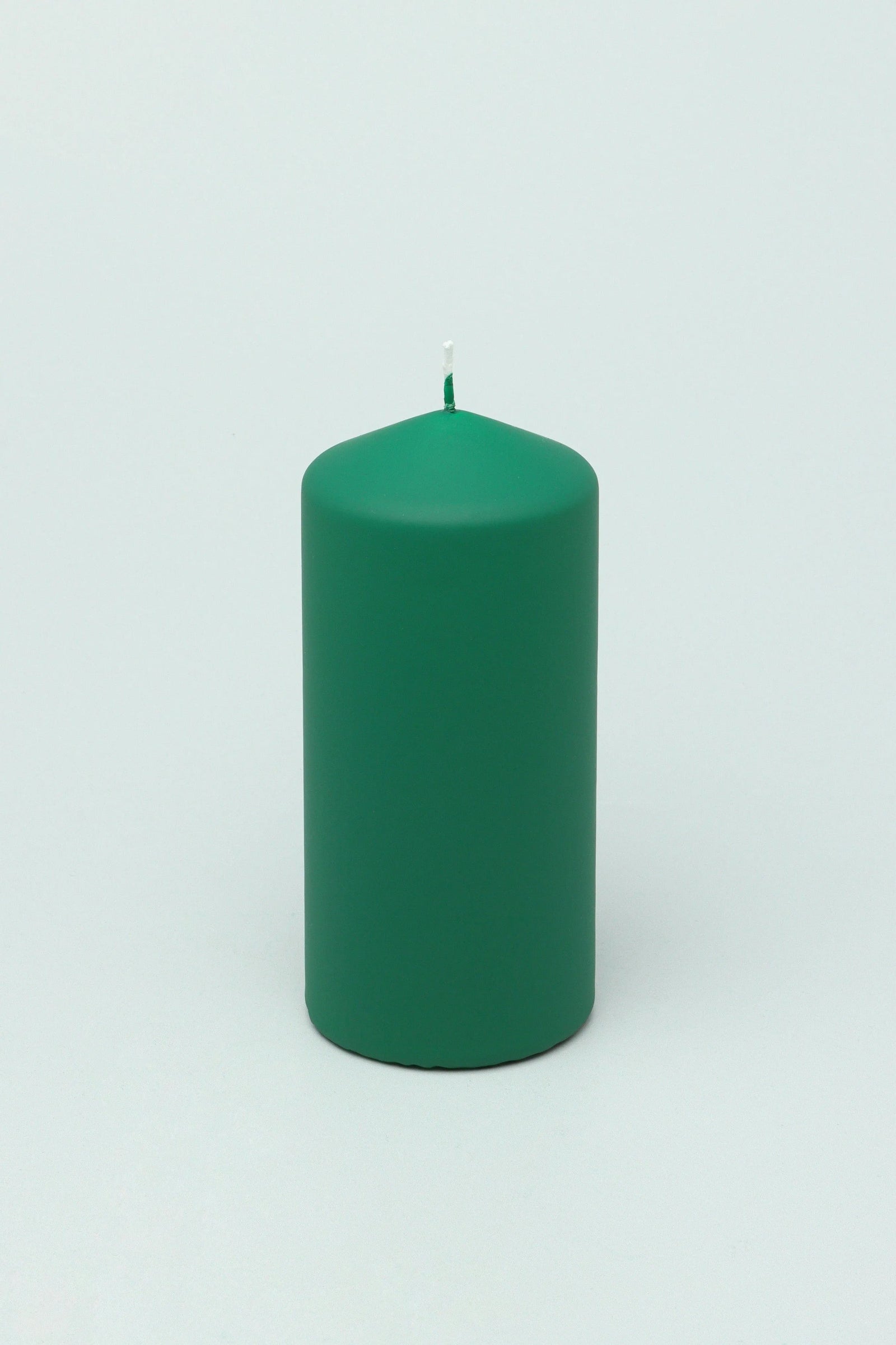 Henry Velvet Matte Soft Touch Pillar Candle in Emerald Green — alternate view, G Decor