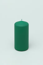 Henry Velvet Matte Soft Touch Pillar Candle in Emerald Green — close-up view, G Decor
